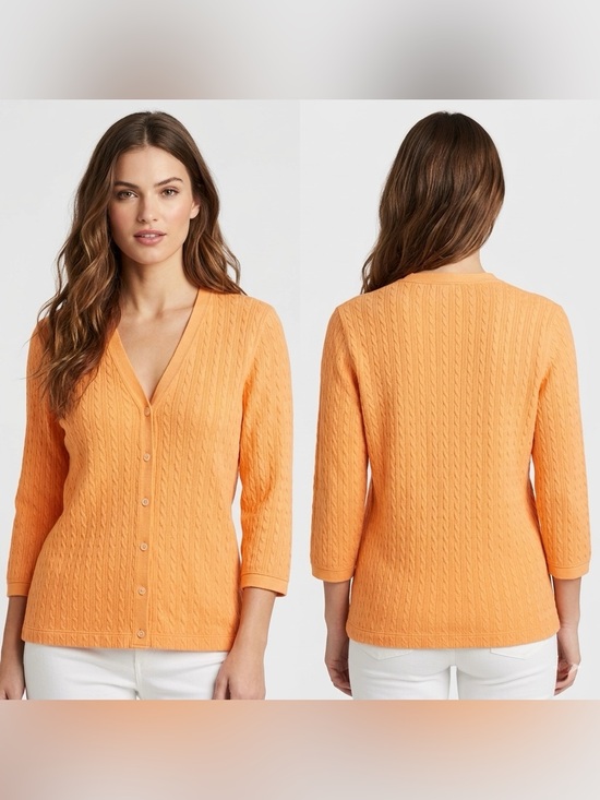 Lauren Ralph Lauren Sweaters - Lauren Ralph Lauren Women's Cable Knit 3/4 Sleeve V-Neck Cardigan Top Size Large